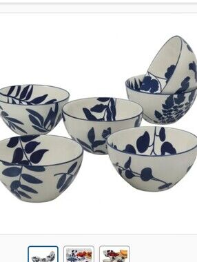 Arbor White and Black Stoneware Bowls with Botanical Design